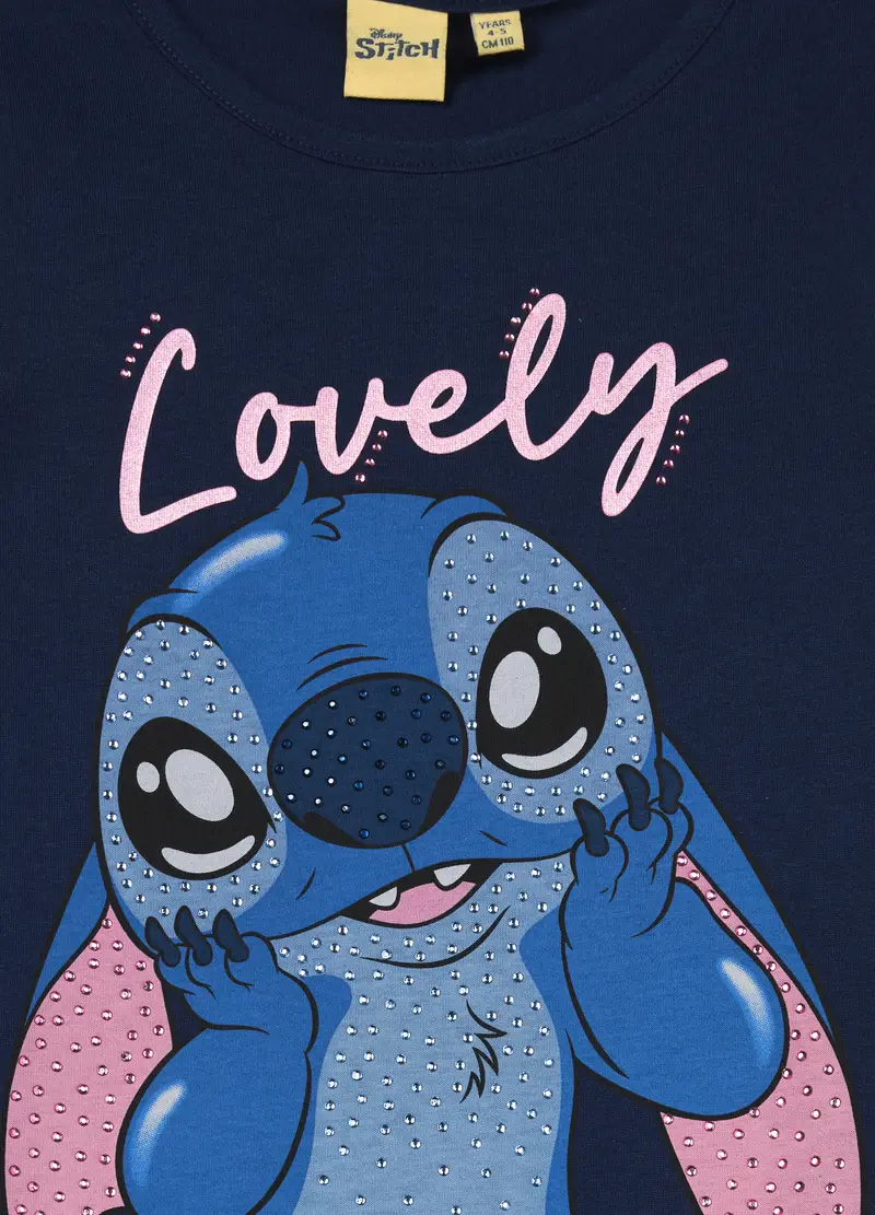 Vestito Stitch In Jersey Di Puro Cotone Bambina, Blu scuro miniatura 3