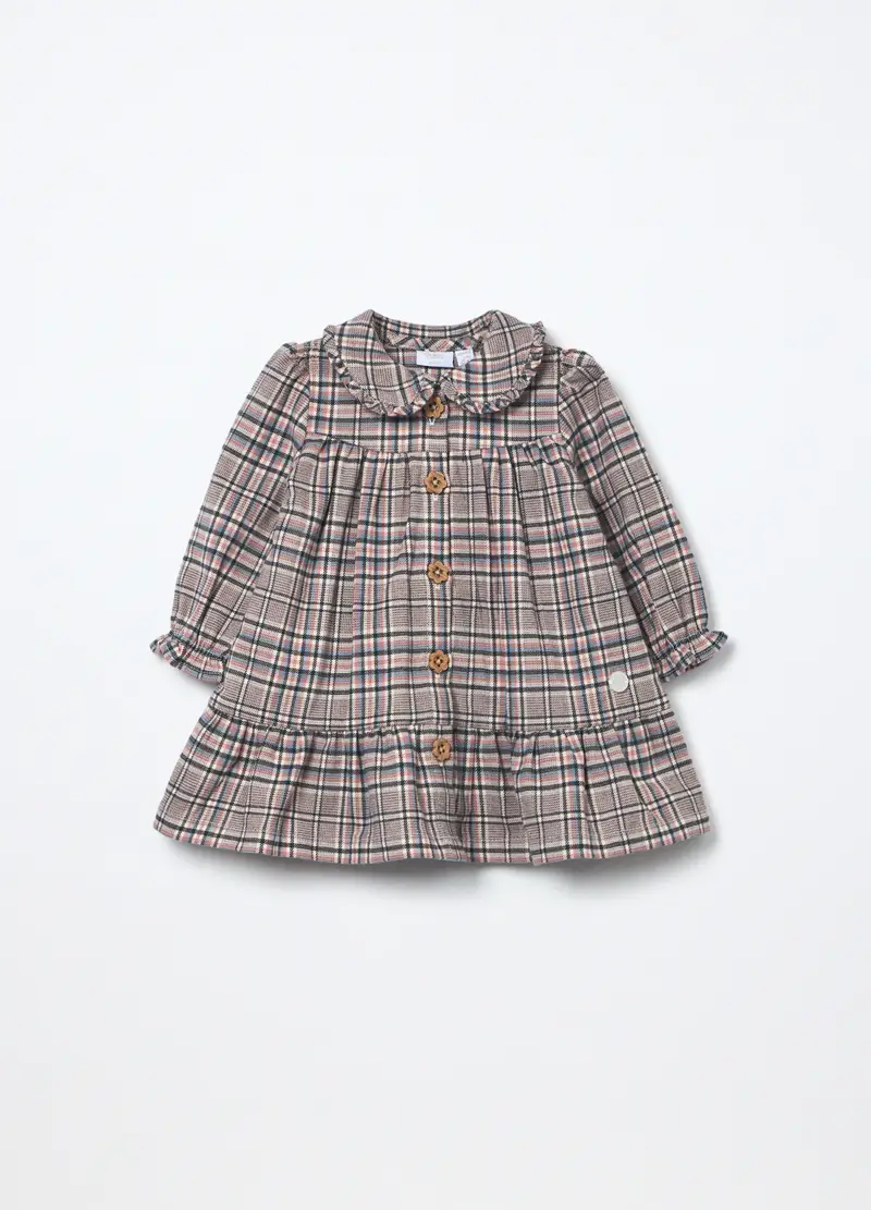 Vestito Tartan Misto Viscosa Neonata, Beige chiaro