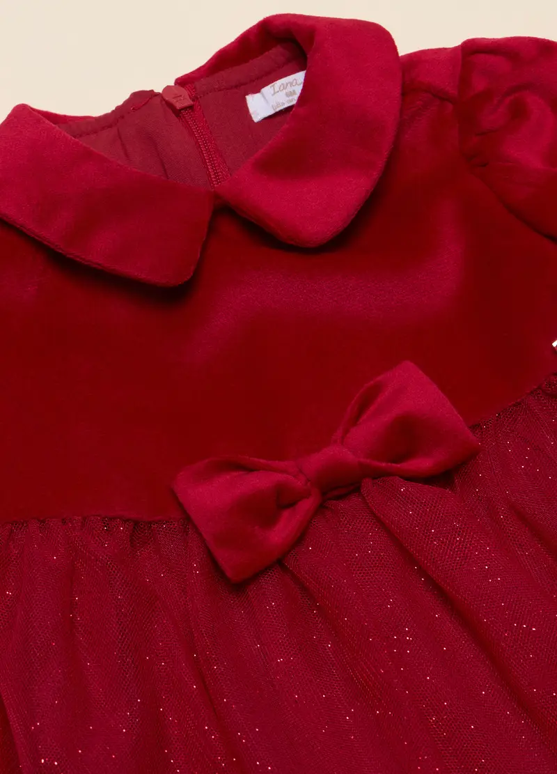 Vestito Velour Con Tulle, Neonata, Rosso aragosta miniatura 2