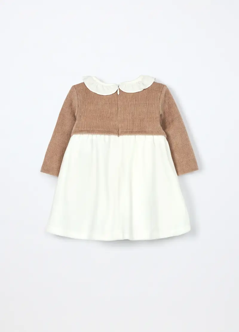 Vestito Velour Misto Cotone Neonata, Bianco/Marrone miniatura 2
