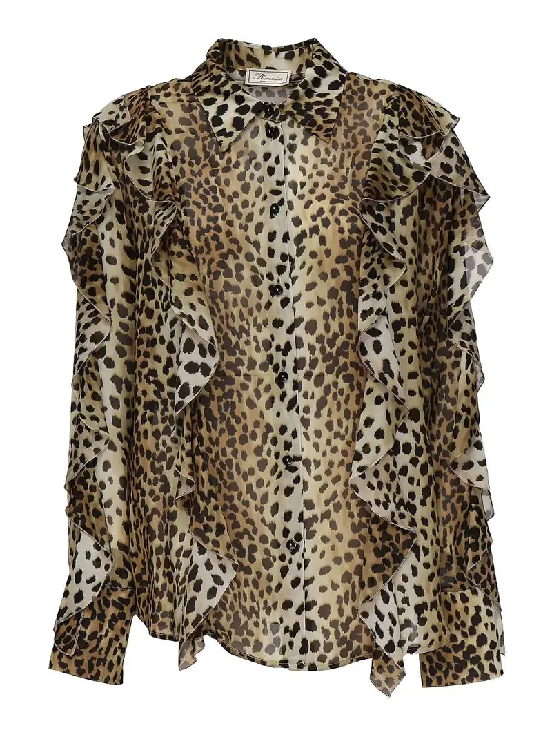 Camicia georgette con volant Marrone