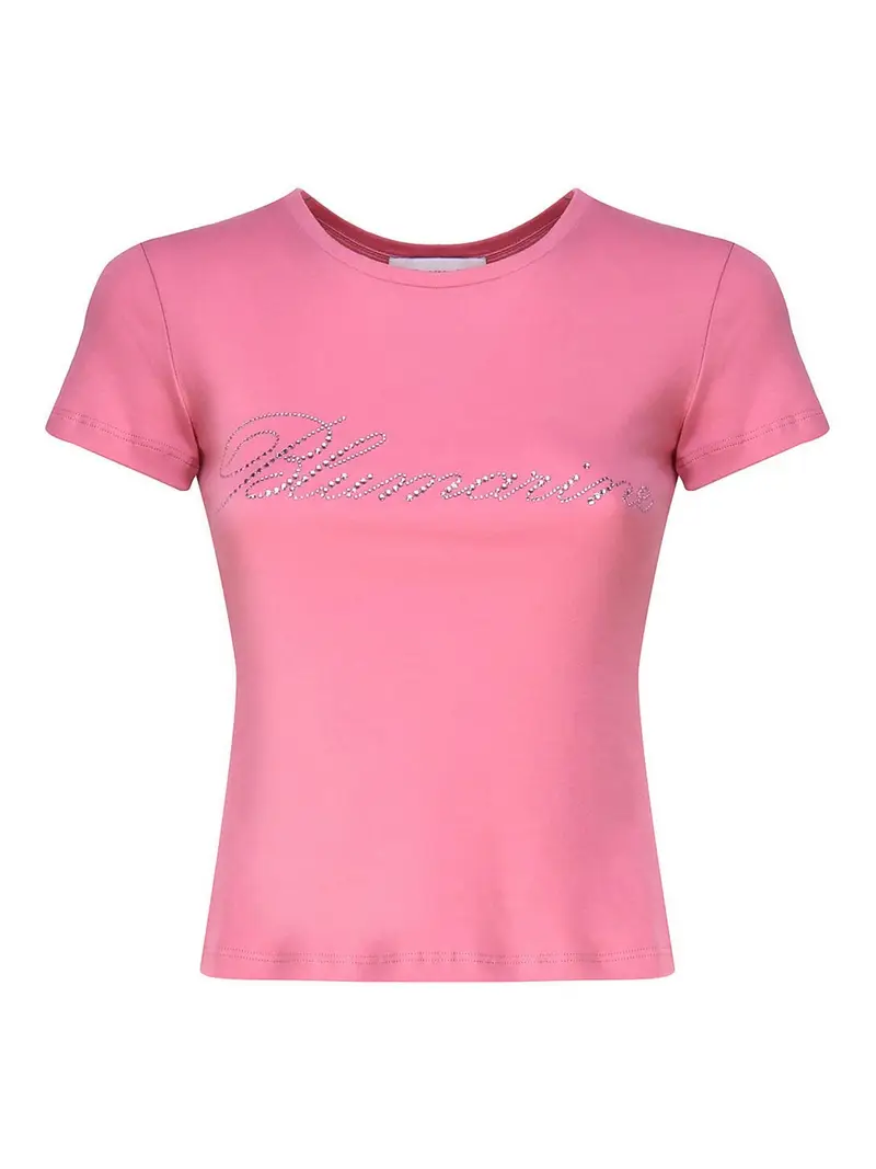 T-shirt con borchie e ricamo di strass Color Carne E Neutri