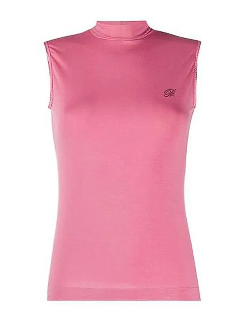 Top a collo alto con logo borchiato Y2K Color Carne E Neutri