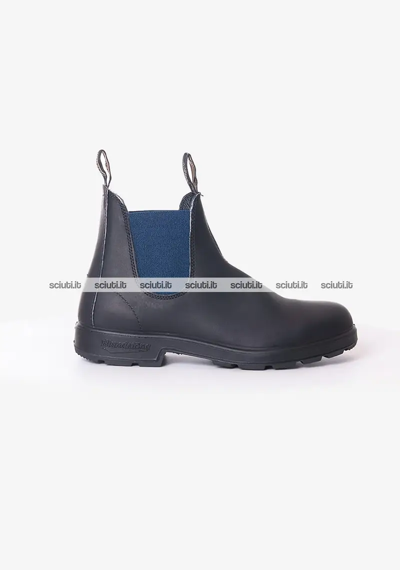 Stivaletto Blundstone uomo nero in pelle inserti blu scuro