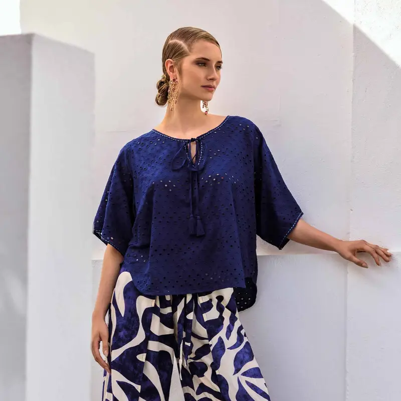 BLUSA A MANICHE CORTE EXILIA | Colore: Blu | Taglia: M