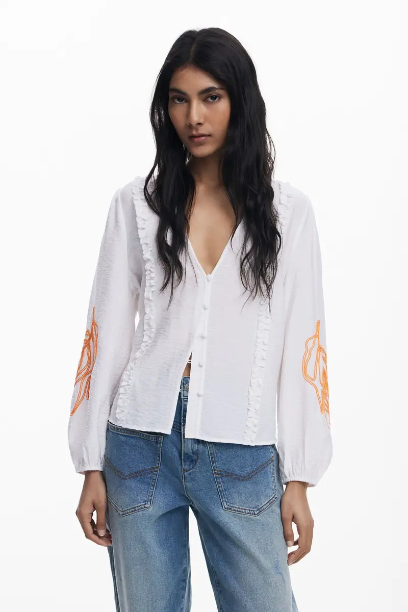 Blusa a palloncino con foglie