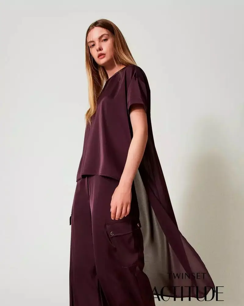 Blusa asimmetrica bordeaux miniatura 2