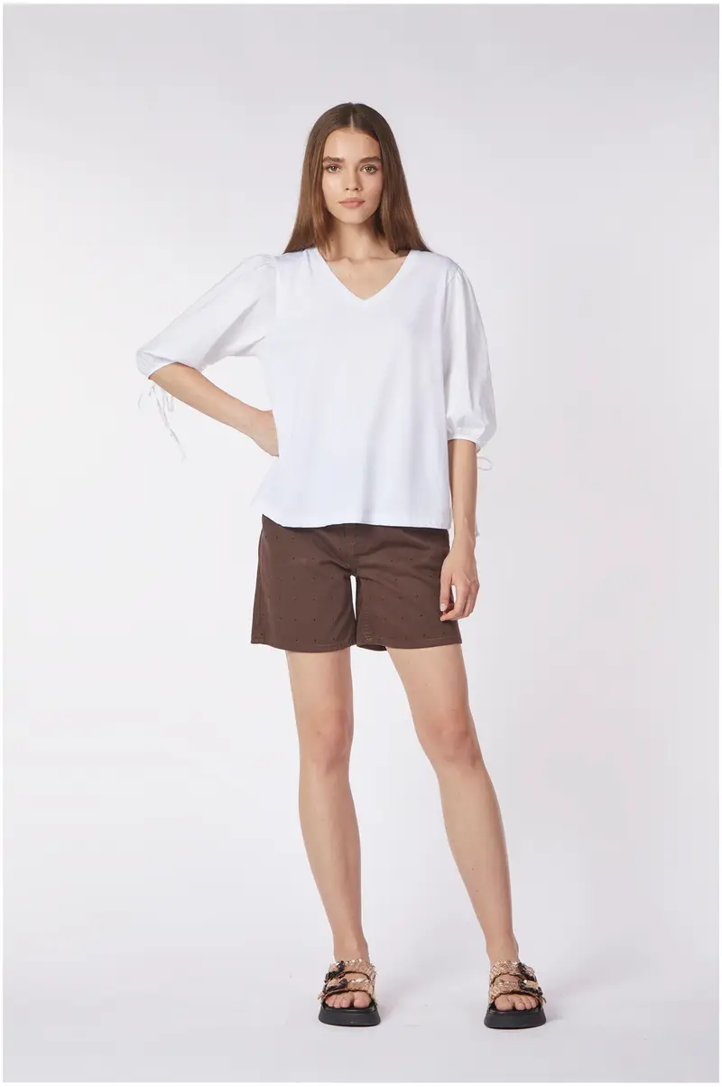 blusa bimateriale manica a sbuffo bianco