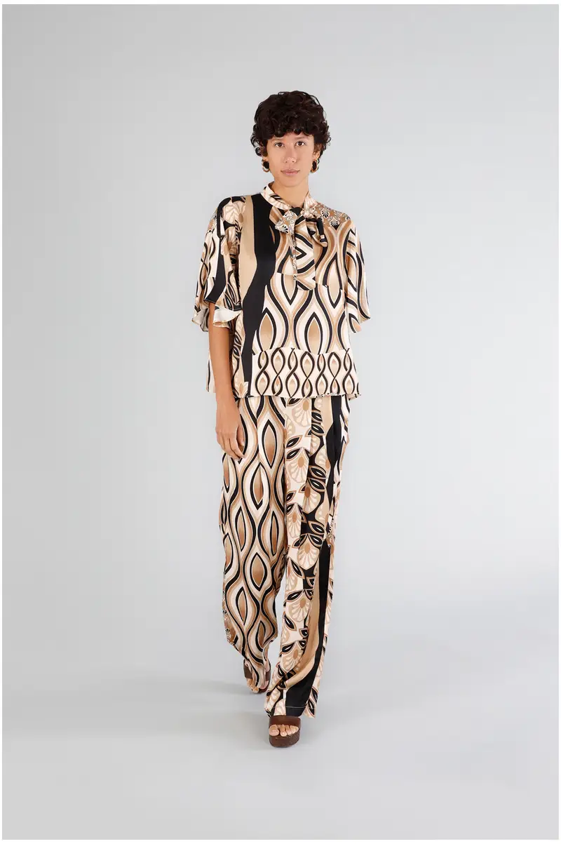 blusa con fusciacca al collo satin stampato foulard multinaturale xxl