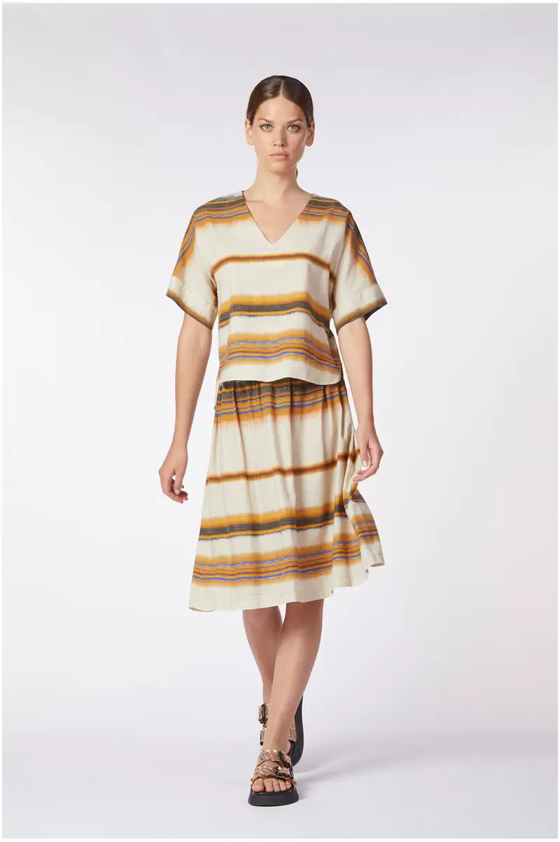 blusa con manica kimono in mistolino stampato riga sfumata