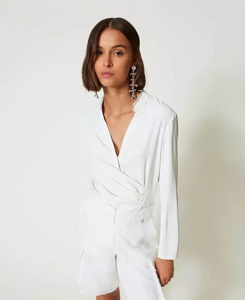 Blusa crêpe de Chine bianco miniatura 2