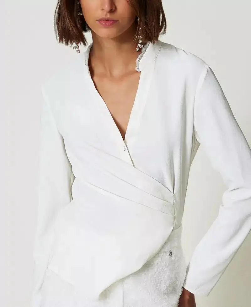 Blusa crêpe de Chine bianco miniatura 3