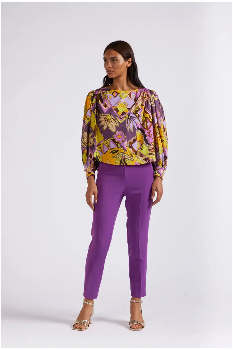 blusa in tessuto leggero stampato etnica multicolor