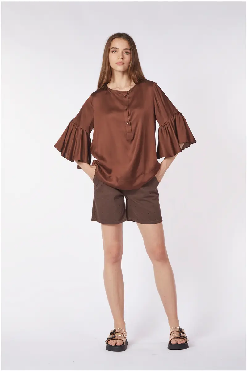 blusa in viscosa con balza alle maniche espresso