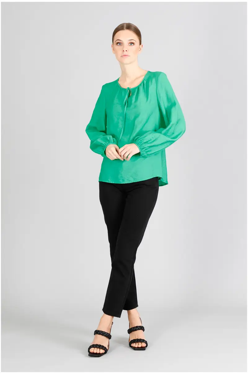 blusa maniche lunghe in viscosa crinkle menta