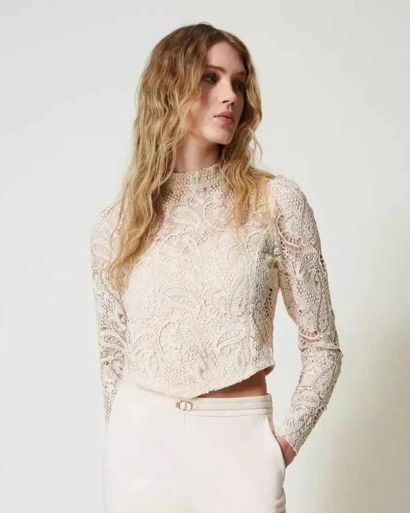 Blusa pizzo macramè Panna miniatura 2