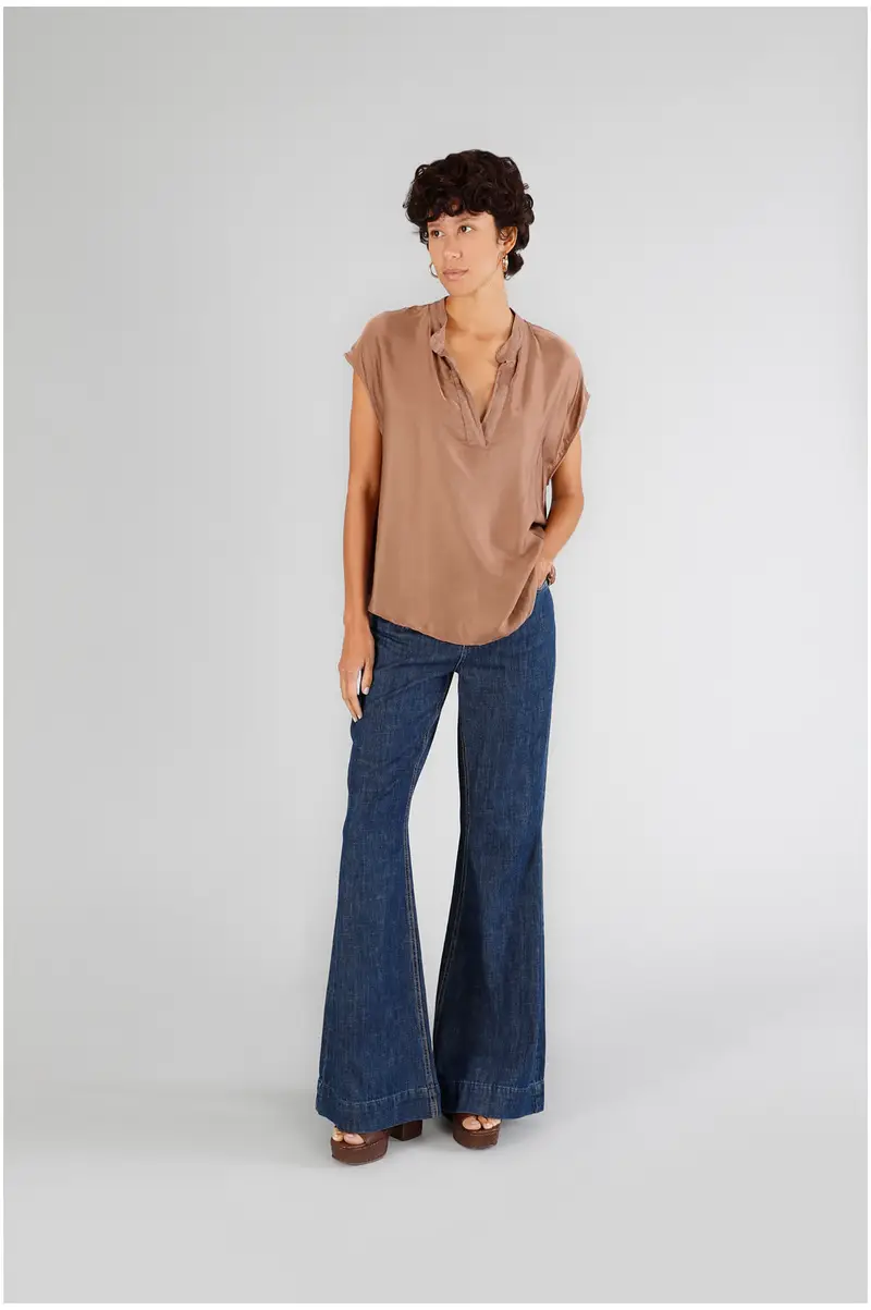 blusa smanicata over bimateriale cacao