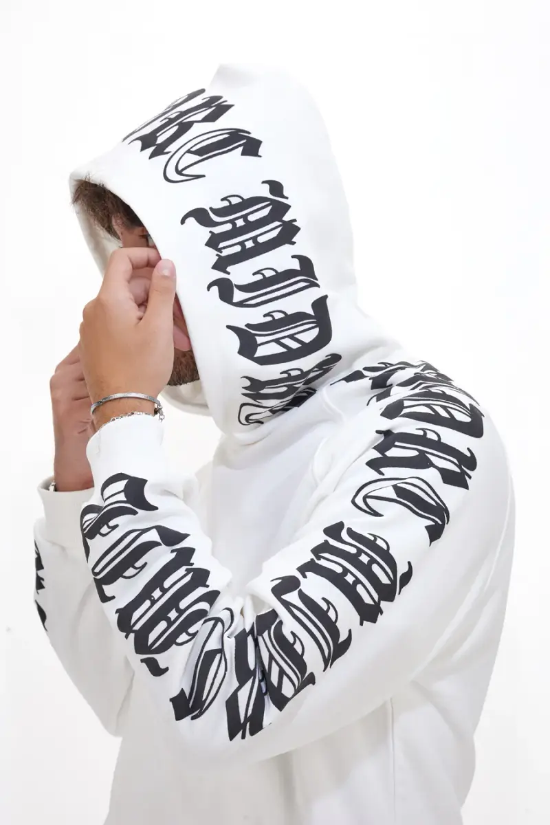 Felpa con cappuccio bianca con scritte gotiche BOARDMAN HOODIE GOTHIC 3190 [BIANCO] miniatura 3