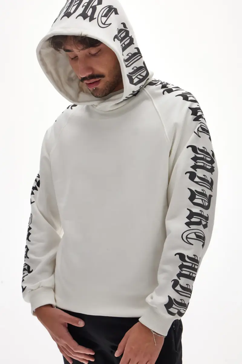 Felpa con cappuccio bianca con scritte gotiche BOARDMAN HOODIE GOTHIC 3190 [BIANCO]
