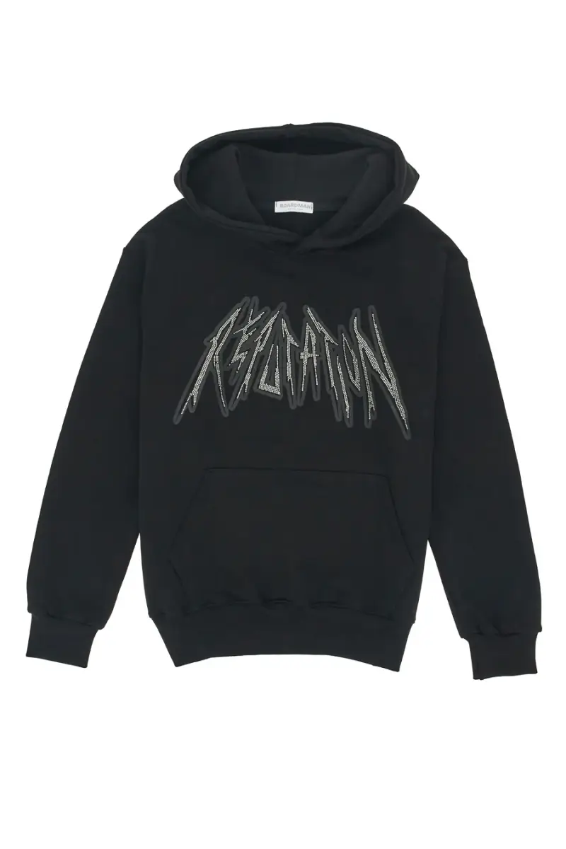 Felpa con Strass Antracite e Cappuccio Boardman 1740 [NERO]