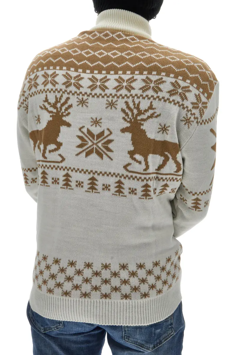 Maglione Bianco a Collo Alto Girocollo con Fantasia Natalizia Dorata BAORDMAN X24105 [PANNA] miniatura 2