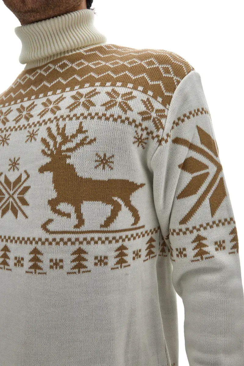 Maglione Bianco a Collo Alto Girocollo con Fantasia Natalizia Dorata BAORDMAN X24105 [PANNA] miniatura 4