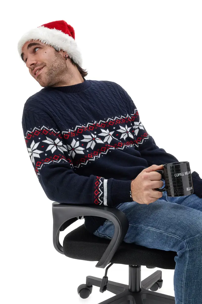 Maglione Blu Girocollo con Fantasia Natalizia Rossa e Bianca BOARDMAN X24101 [BLUE] miniatura 5