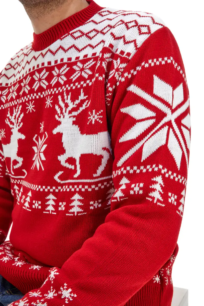 Maglione Rosso Girocollo con Fantasia Natalizia Bianca BAORDMAN X24102 [ROSSO] miniatura 3