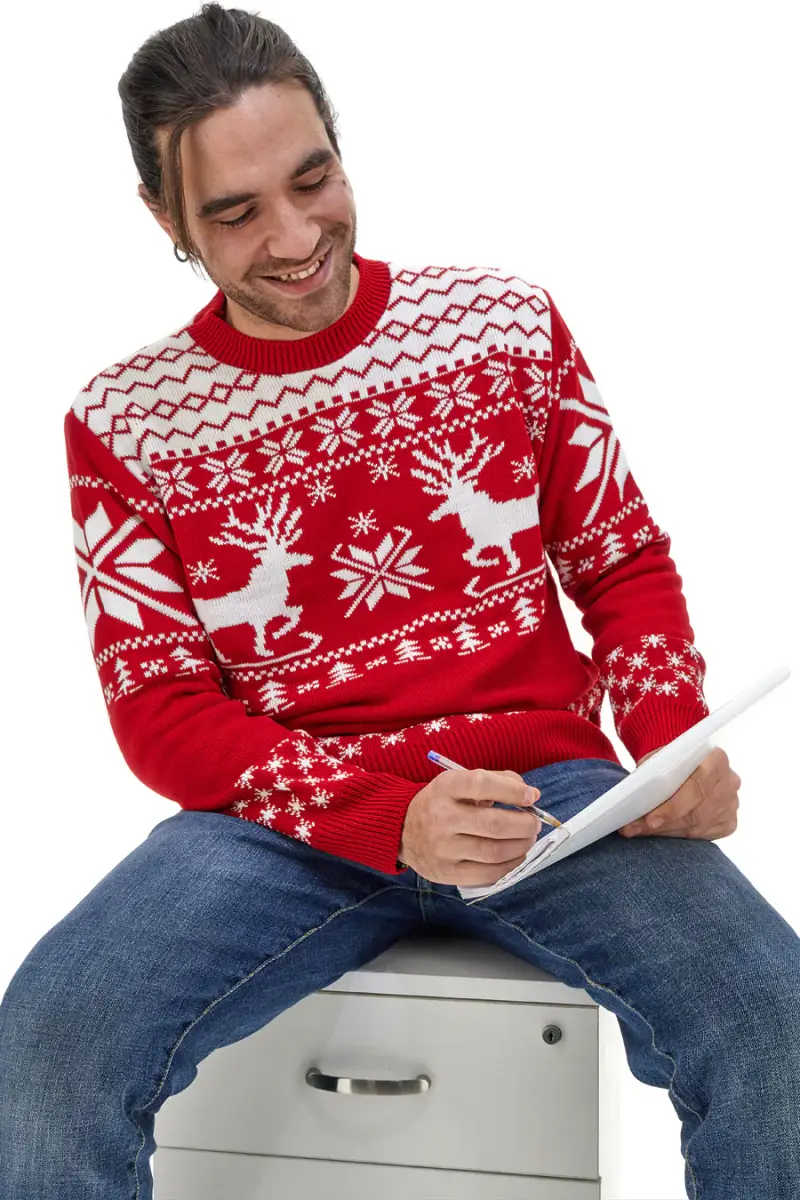 Maglione Rosso Girocollo con Fantasia Natalizia Bianca BAORDMAN X24102 [ROSSO]