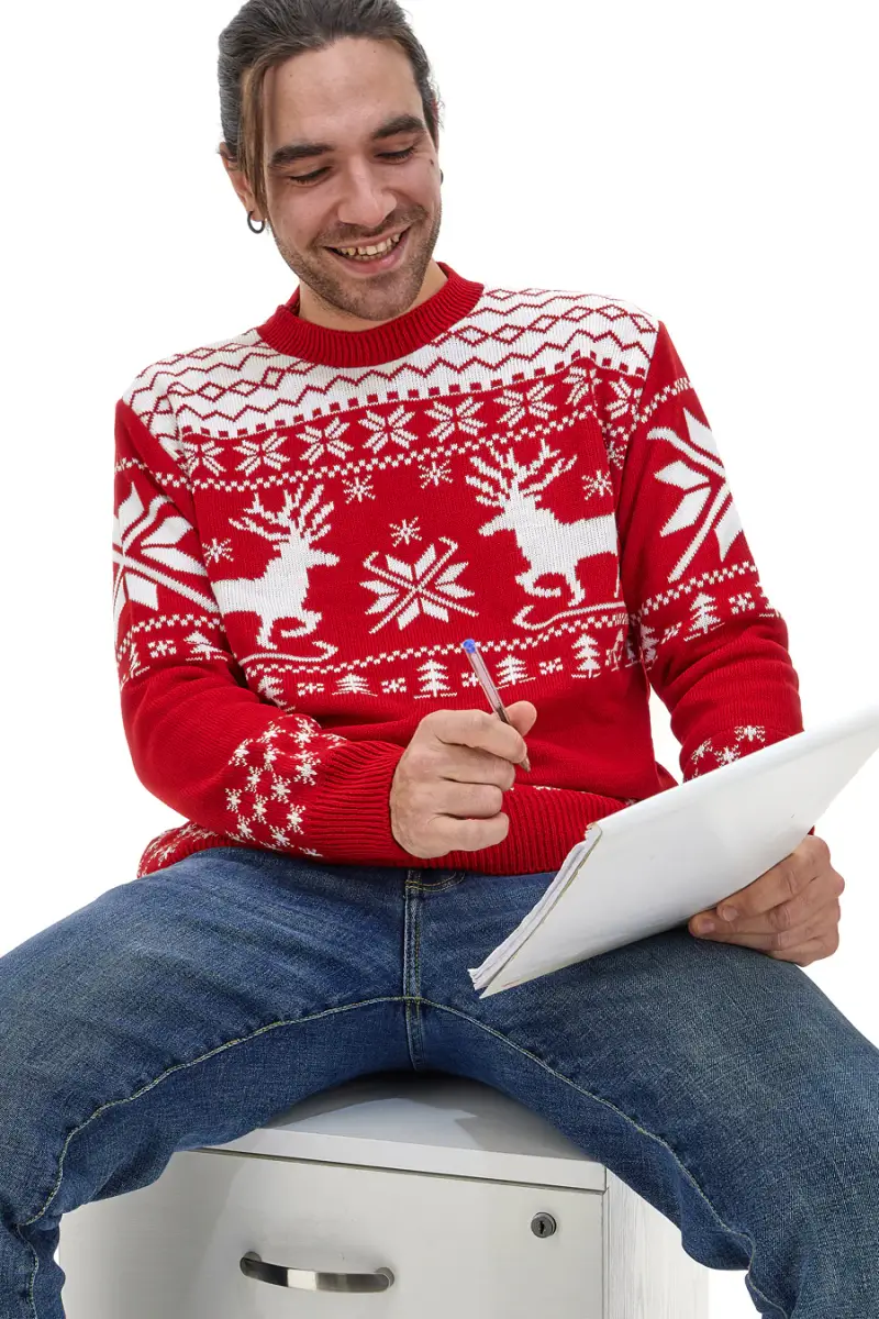 Maglione Rosso Girocollo con Fantasia Natalizia Bianca BAORDMAN X24102 [ROSSO] miniatura 4