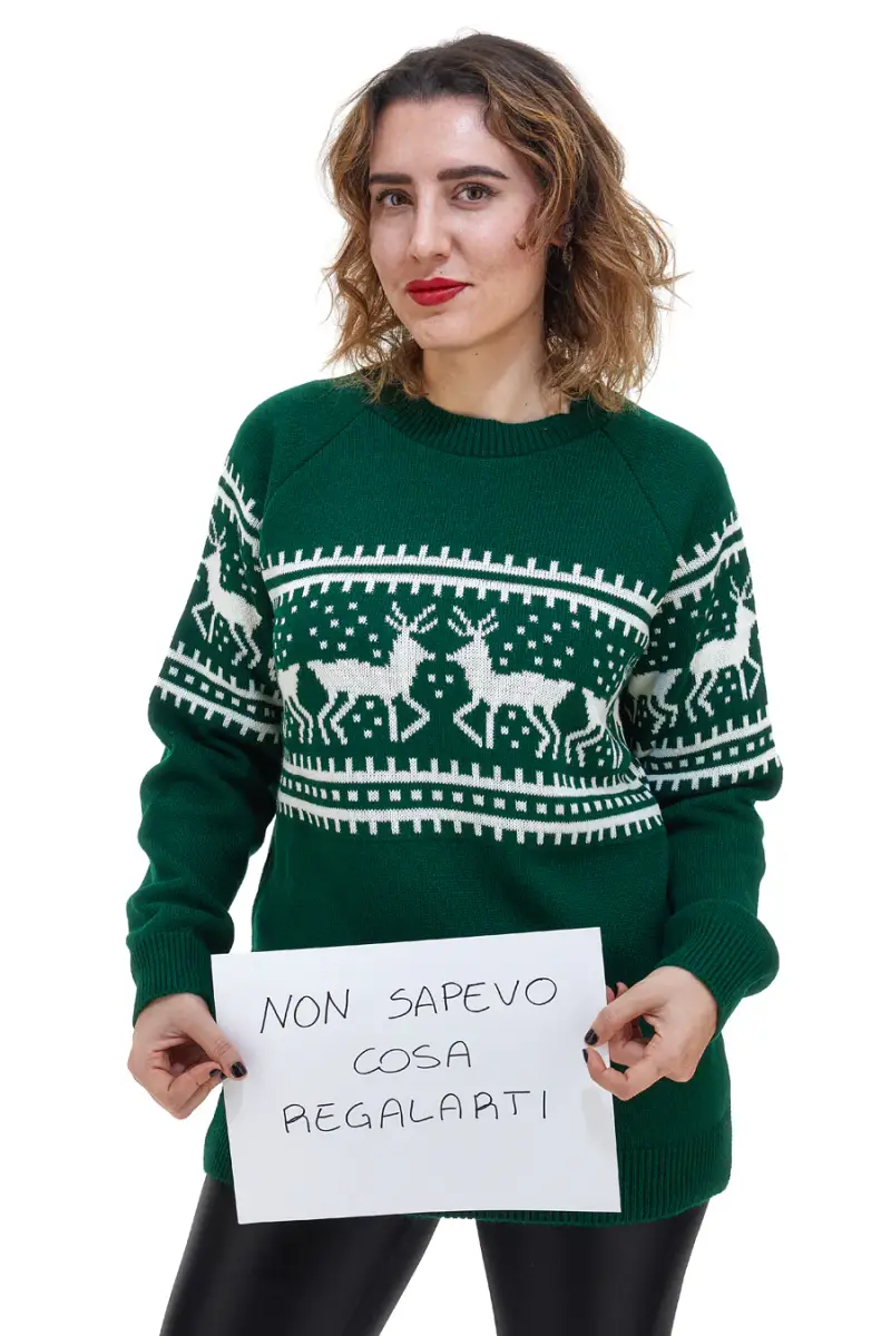 Maglione Verde Girocollo con Fantasia Natalizia Bianca BAORDMAN X24100 [VERDE] miniatura 5