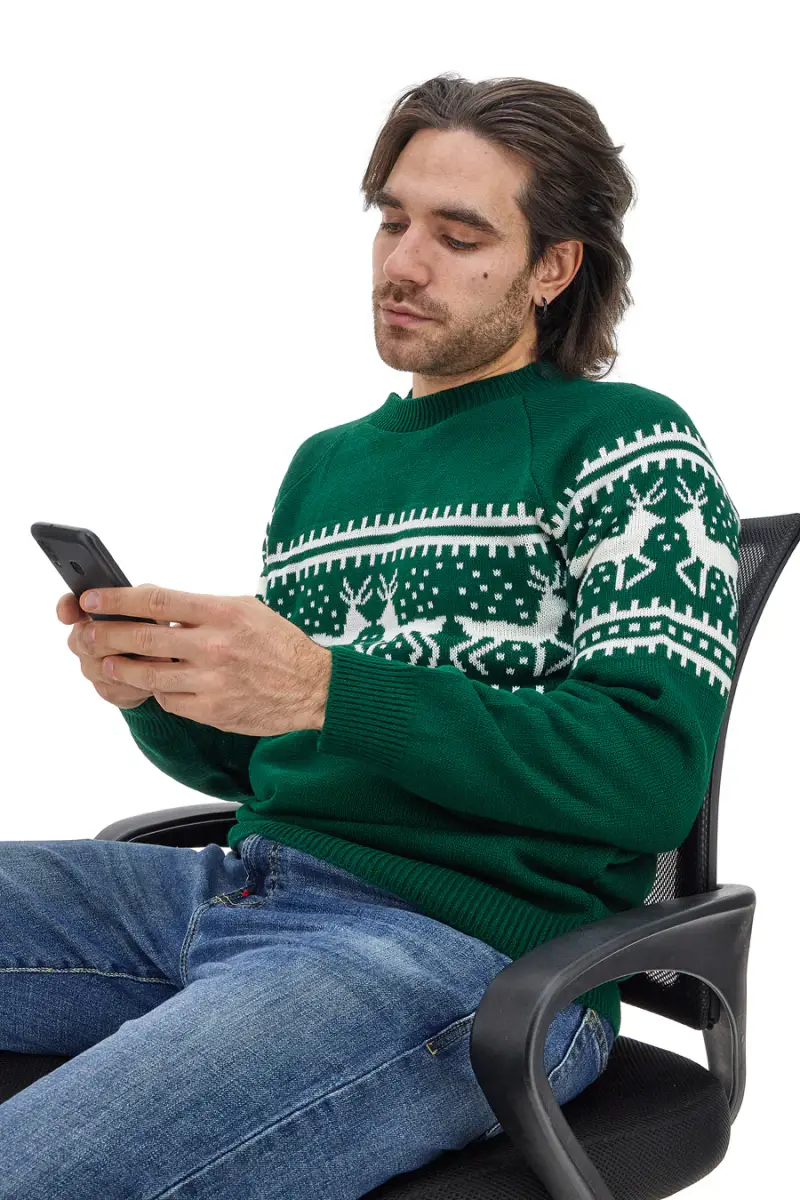 Maglione Verde Girocollo con Fantasia Natalizia Bianca BAORDMAN X24100 [VERDE]
