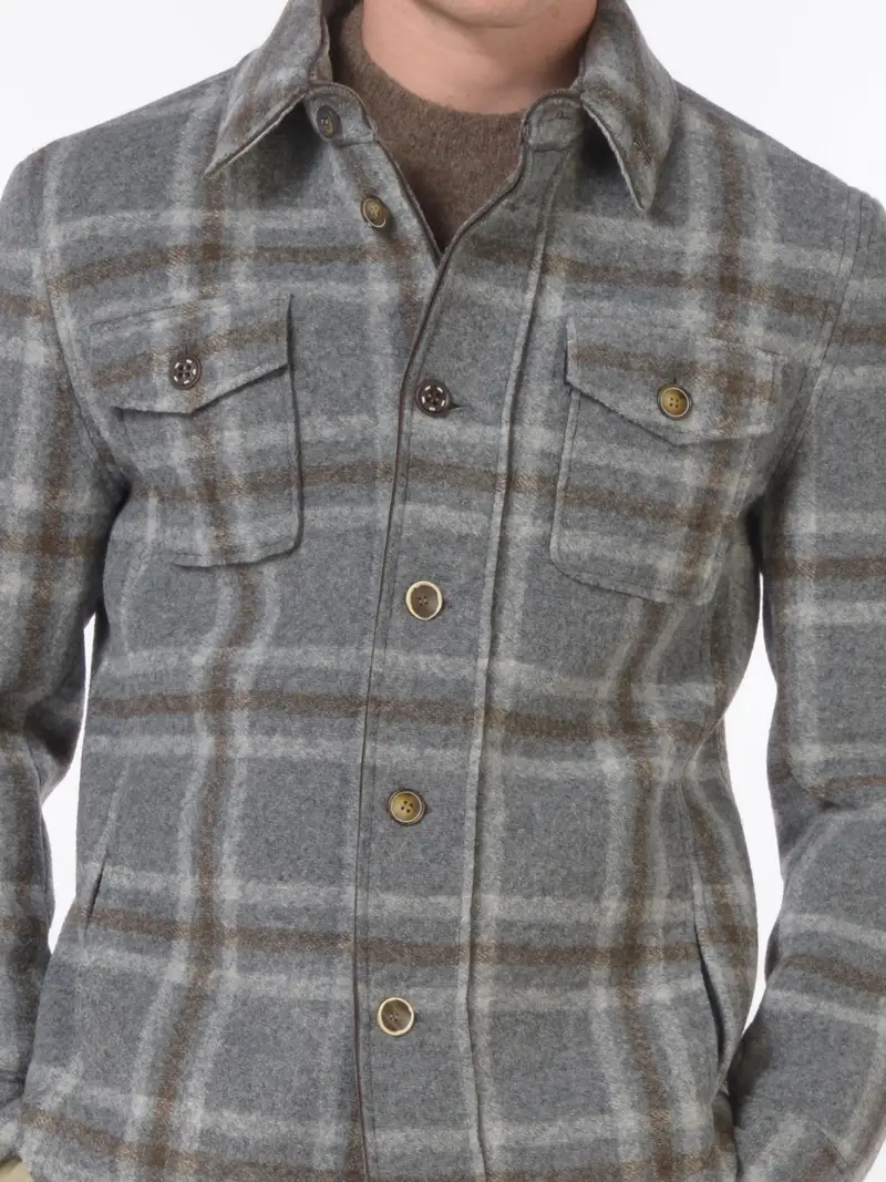 giacca da uomo Bob a camicia a quadri Grigio
