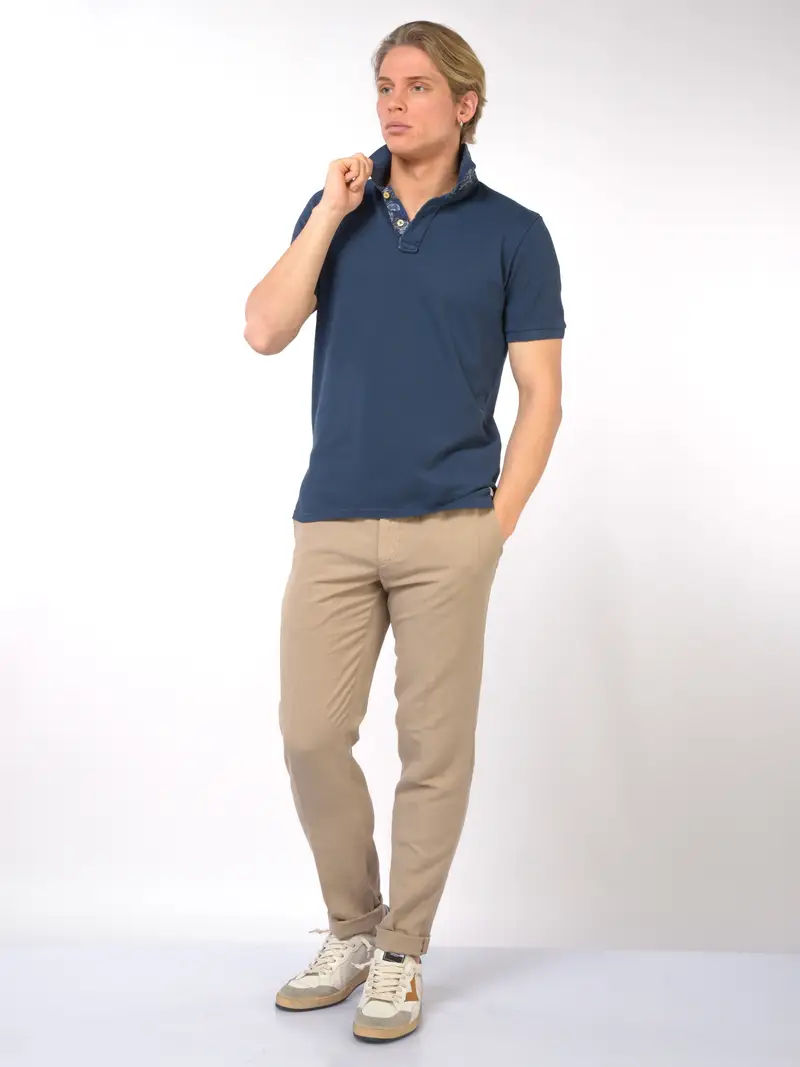 polo da uomo Bob con applicazione e logo Blu miniatura 2