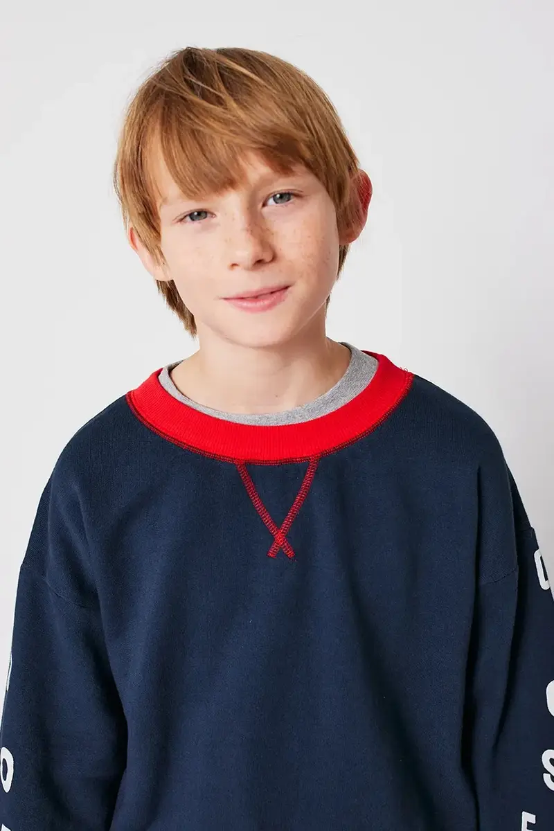 felpa in cotone bambino/a colore blu navy 225AC042 miniatura 5