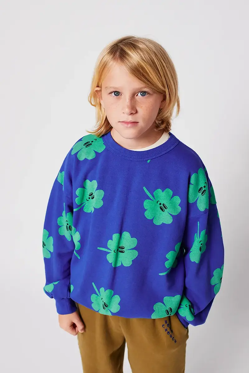 felpa in cotone bambino/a Lucky Clover colore blu 225AC039