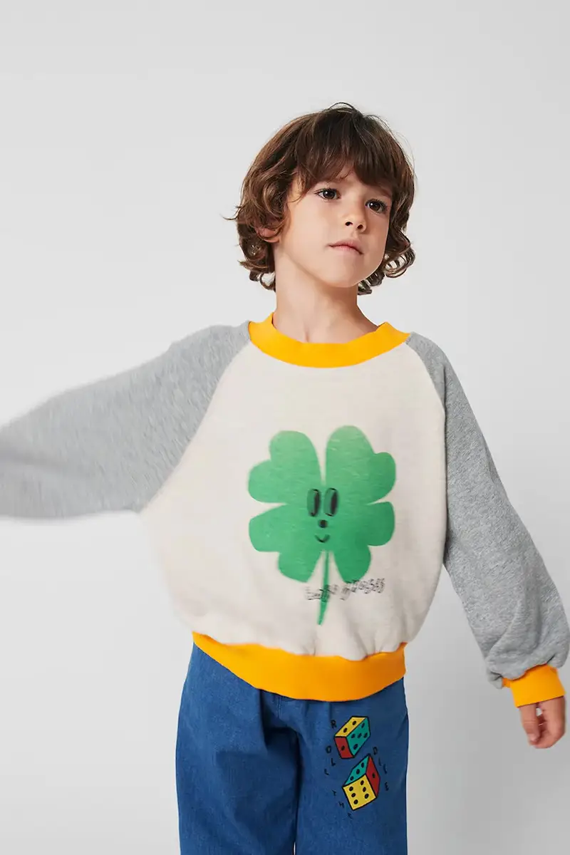 felpa in cotone bambino/a Lucky Clover colore grigio 225AC041