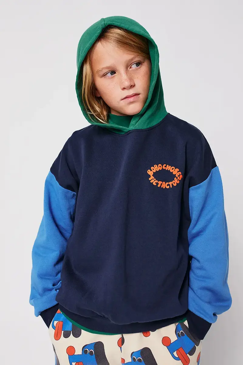 felpa in cotone bambino/a Tic Tac Toe colore blu navy con cappuccio 225AC048