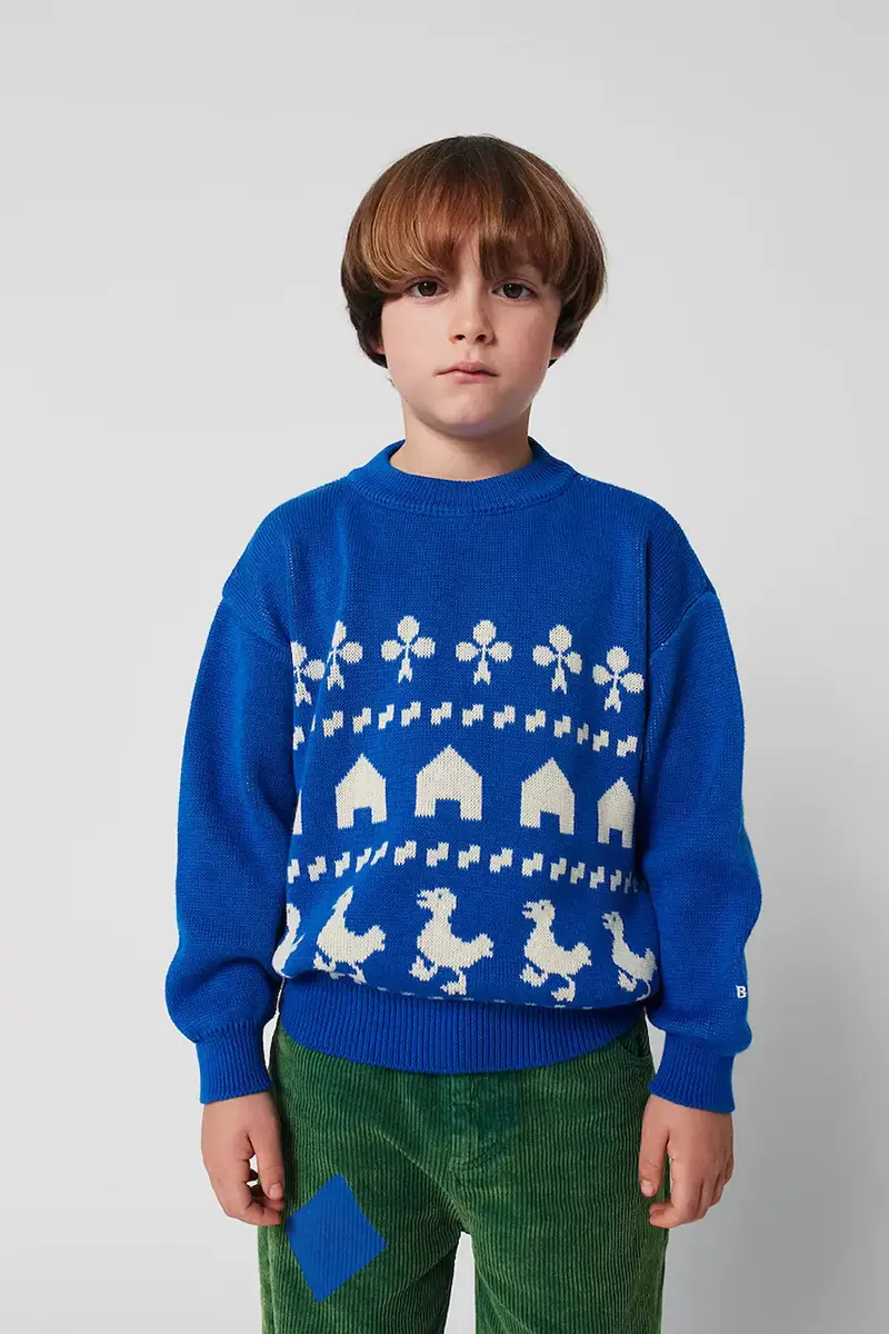 maglione per bambini con misto lana Farm jacquard colore blu 225AC108
