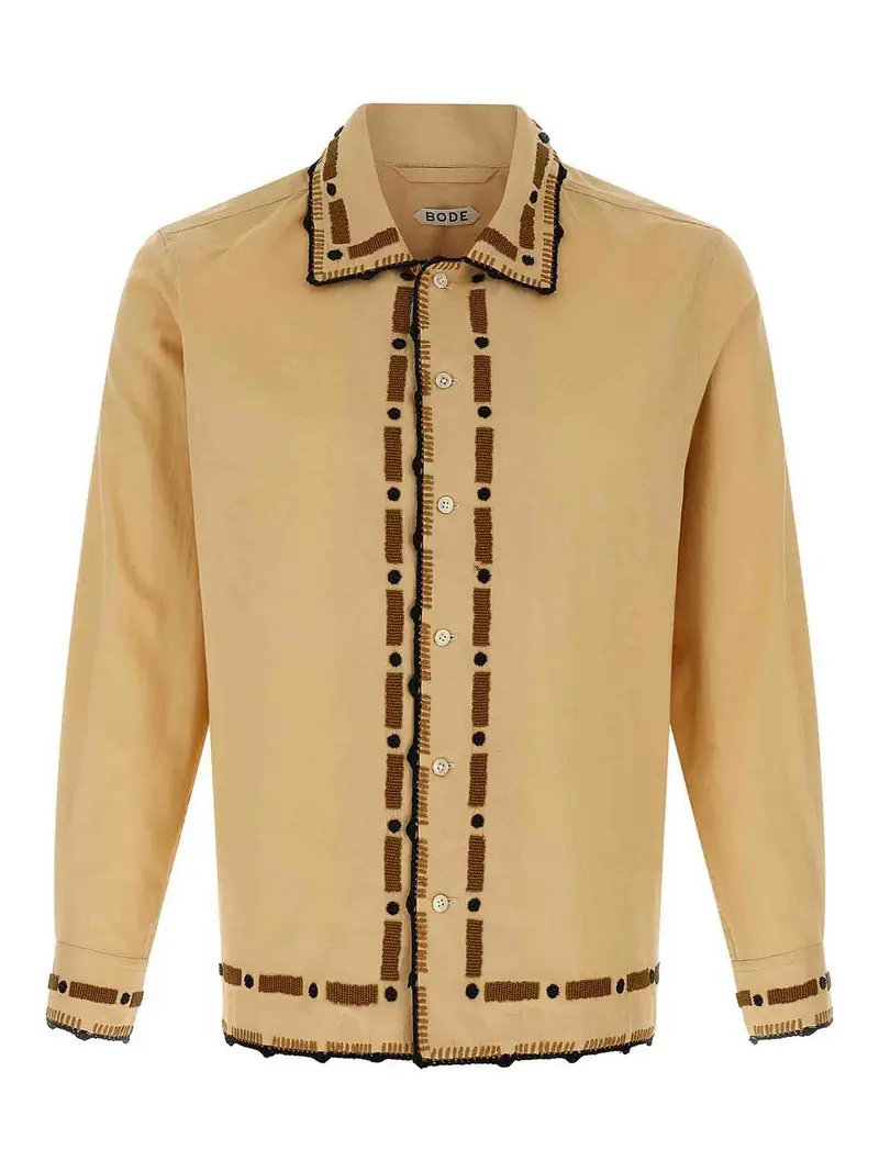 Camicia di loietto con perline Beige