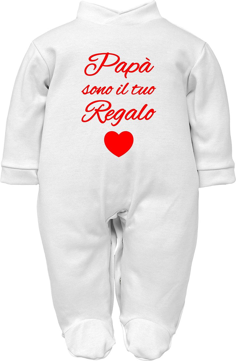BRAND - Tutina Neonato 'Papà sono il Tuo Regalo' Bianca/Rossa