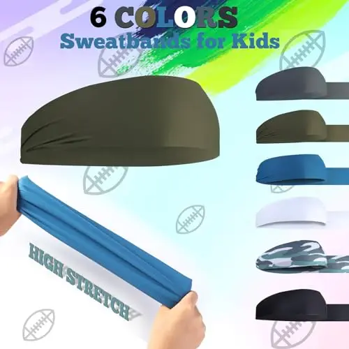 Boenoea 6 Pezzi Fasce Sportive per Bambini, Fasce per Sudore Atletiche Fasce per Ragazzi e Ragazze, Fasce per Bambini miniatura 3