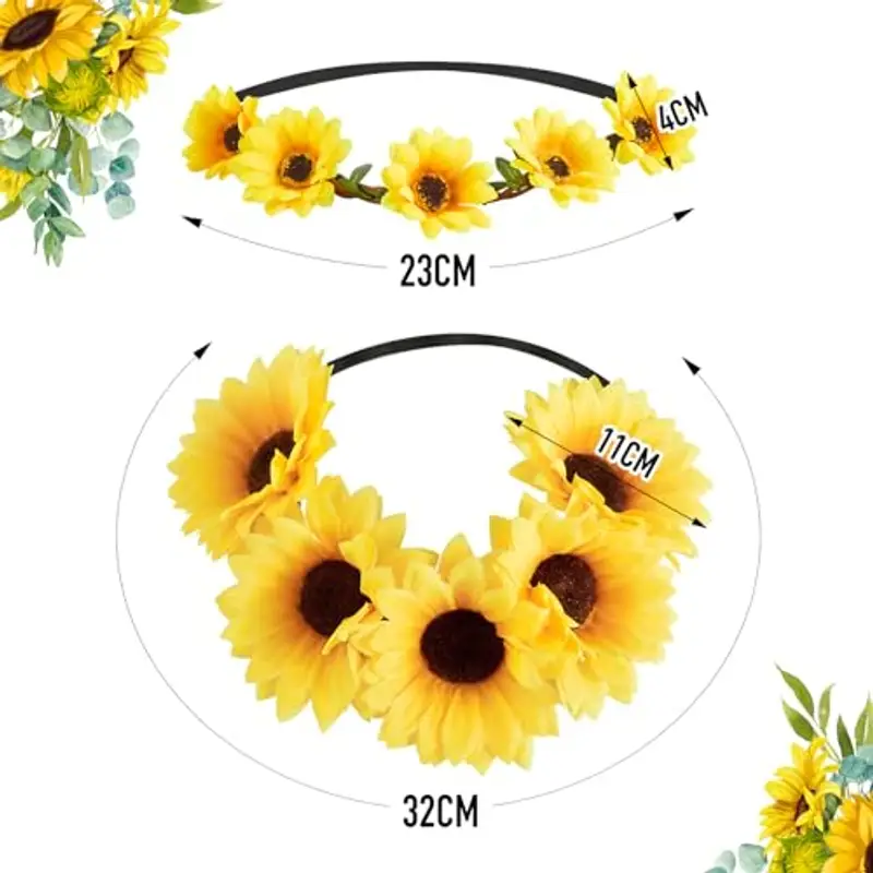 BOFUNX 2pcs Fascia Girasole Fascia per Capelli di Girasole Fascia con Fiori di Girasole Cerchietti per Capelli di miniatura 2