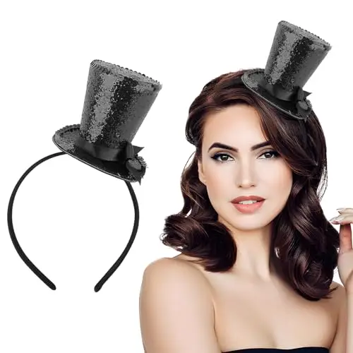 BOFUNX Cerchietto Cilindro Glitter Fascia per Capelli a Forma di Cappello Accessori per Donna Ragazza