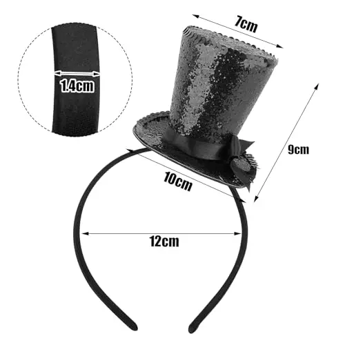 BOFUNX Cerchietto Cilindro Glitter Fascia per Capelli a Forma di Cappello Accessori per Donna Ragazza miniatura 2