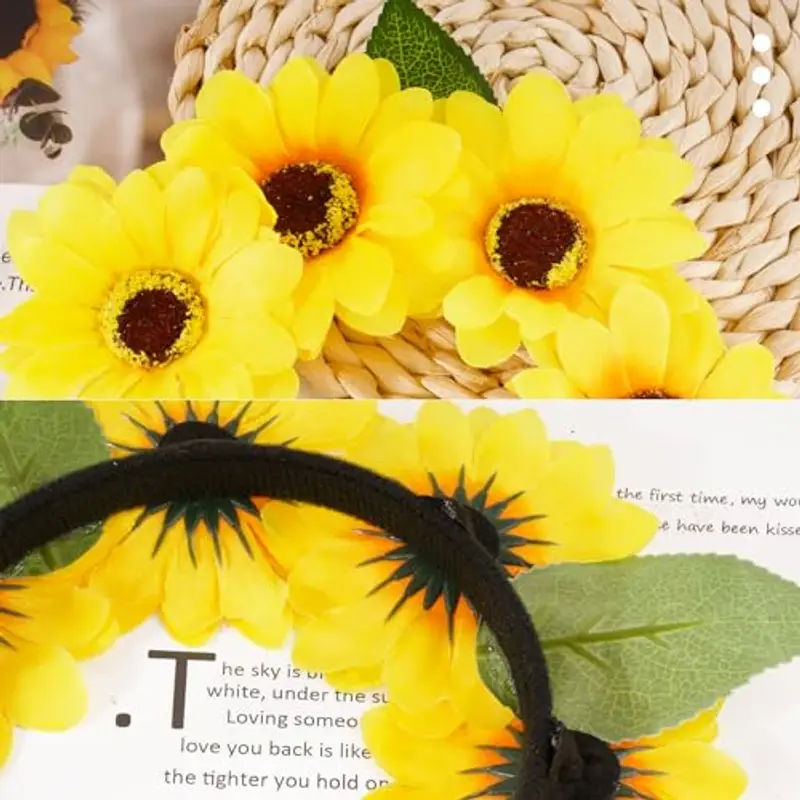BOFUNX Cerchietto Girasole Cerchietti per Capelli di Girasole Cerchietto con Fiori di Girasole Fascia per Capelli miniatura 3