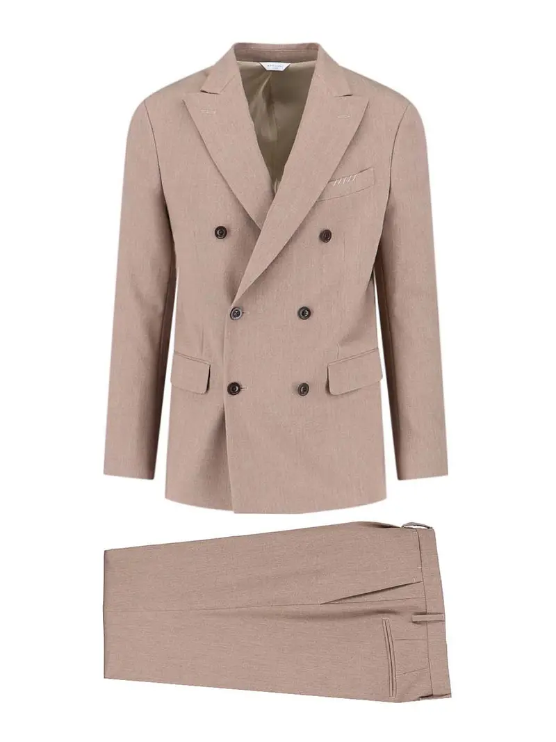 Completo Doppiopetto In Misto Lana Vergine Beige