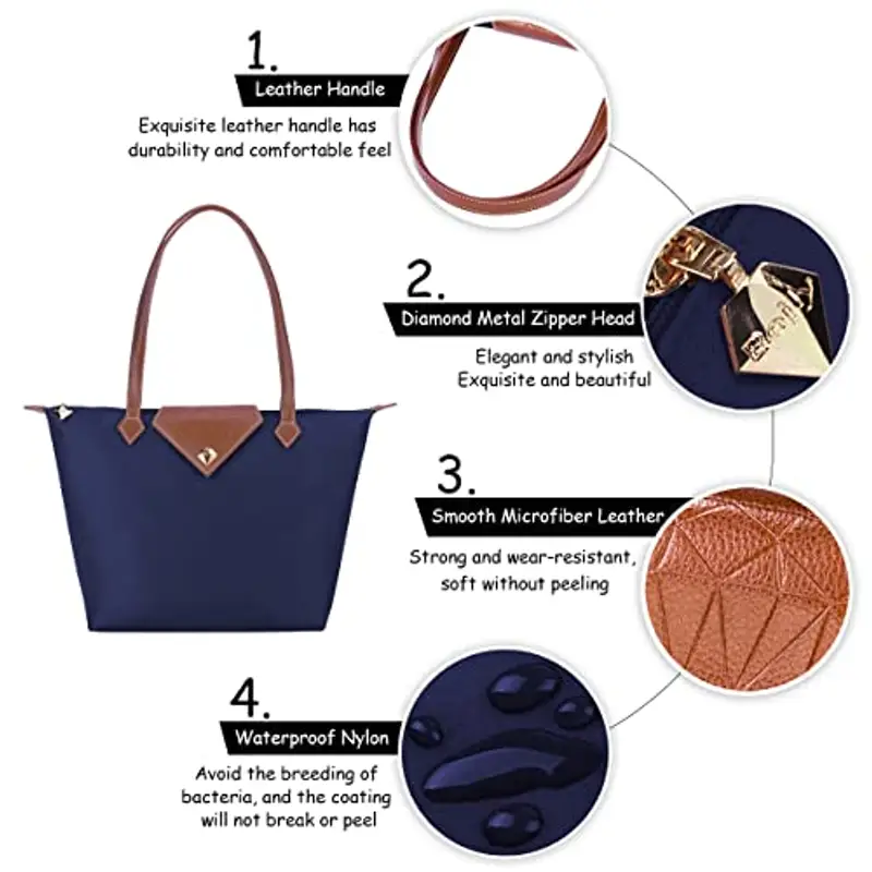 BOJLY Borsa da Donna a Tracolla in Nylon con Diamanti - Shopping Pieghevole, Impermeabile, da Viaggio miniatura 3