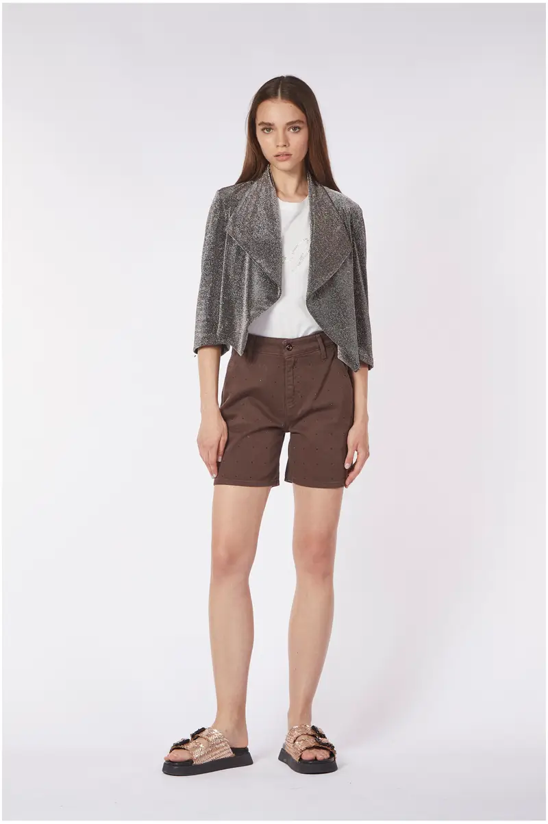 bolerino collo sciallato tessuto lurex piombo