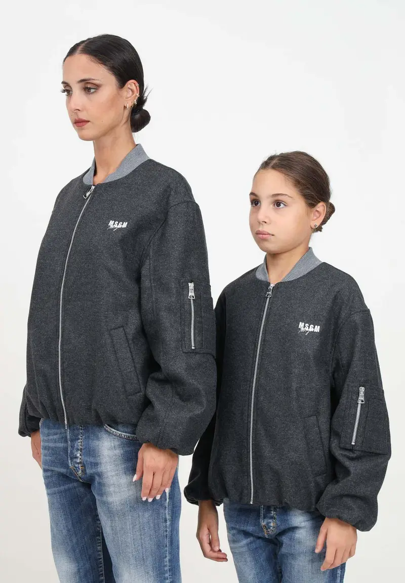 Bomber grigio per donna e bambina con piccolo ricamo logo